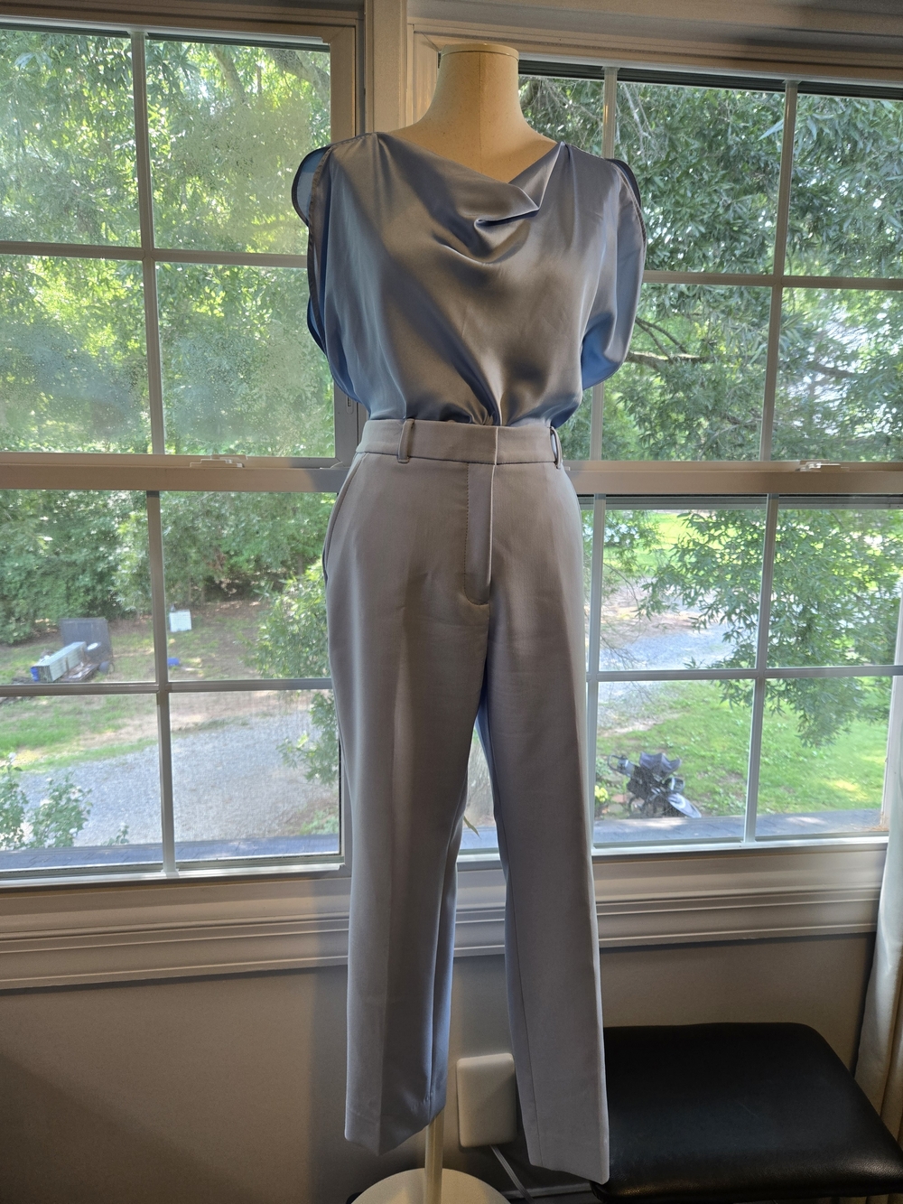 White House Black Market Light Blue Blazer, Pants & Blouse Antinio Melani Shoes - Picture 7 of 13